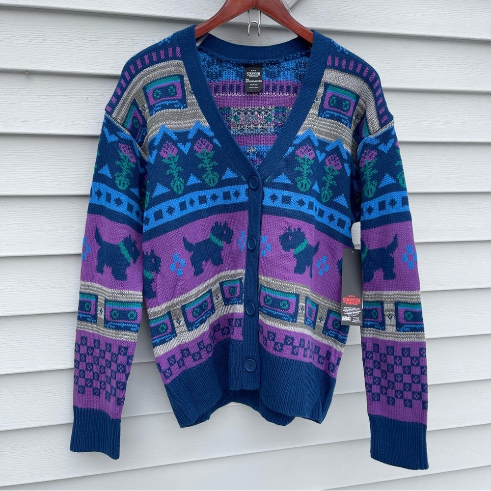 Netflix Stranger Things Slouchy Cardigan Scotty Terrier Women’s Medium NEW